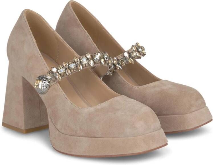 Alma en Pena Schoenen met hak strass knoop Beige Dames