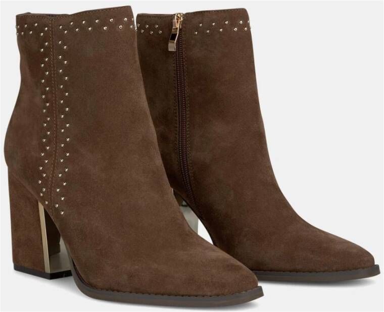 Alma en Pena Side zip studded bootie Brown Dames