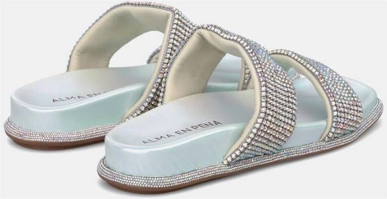 Alma en Pena Sprankelende Rhinestone Platte Sandaal Blue Dames