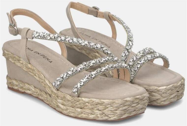 Alma en Pena Sprankelende sleehak sandalen met vierkante neus Beige Dames