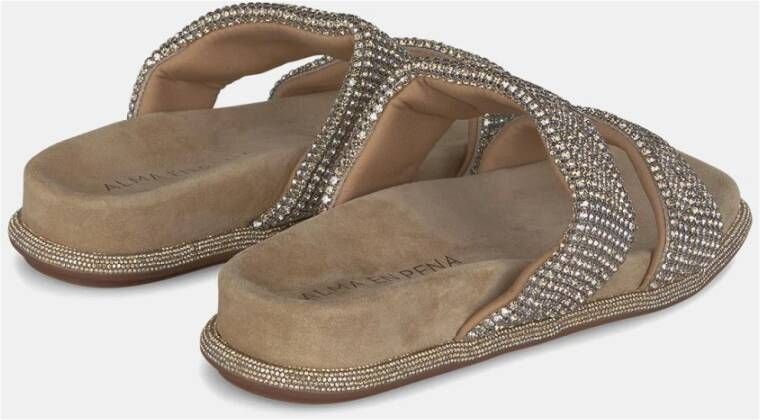 Alma en Pena Strass Banden Platte Sandaal Beige Dames