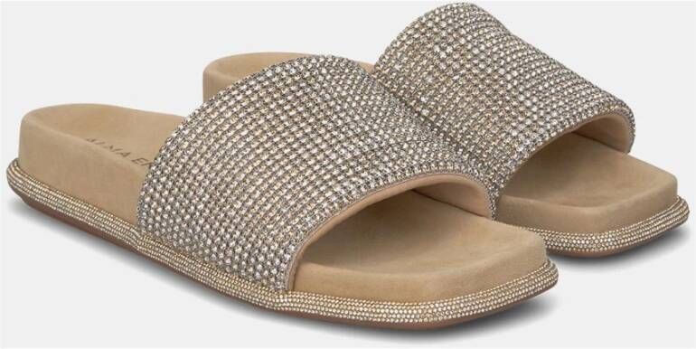 Alma en Pena Strass Strap Platte Sandaal Beige Dames