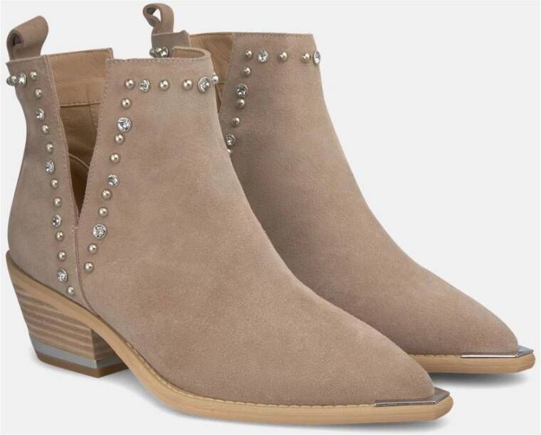 Alma en Pena Studded ankle boot with side openings Beige Dames