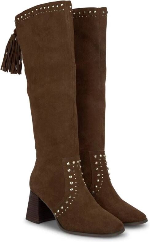 Alma en Pena Studded block heel boot Brown Dames