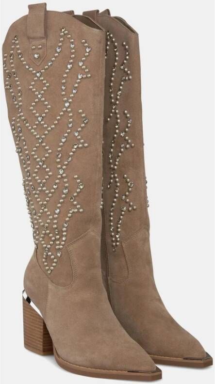 Alma en Pena Studded Blokhak Laars Beige Dames