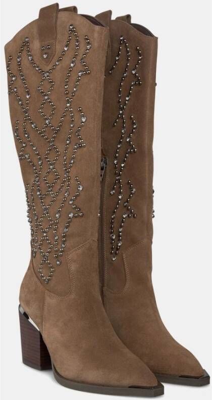 Alma en Pena Studded Blokhak Laars Brown Dames