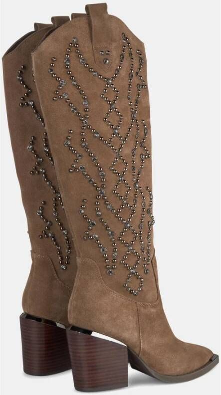 Alma en Pena Studded Blokhak Laars Brown Dames