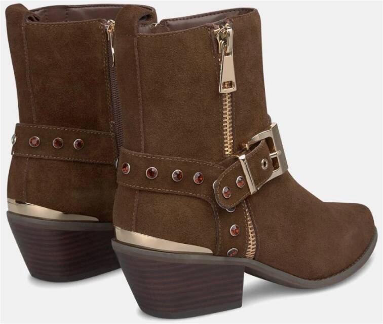 Alma en Pena Studded Buckle Enkellaars Brown Dames