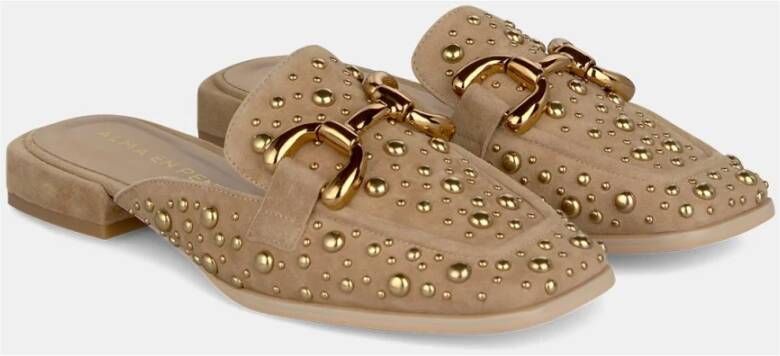 Alma en Pena Studded Flat Mules Brown Dames