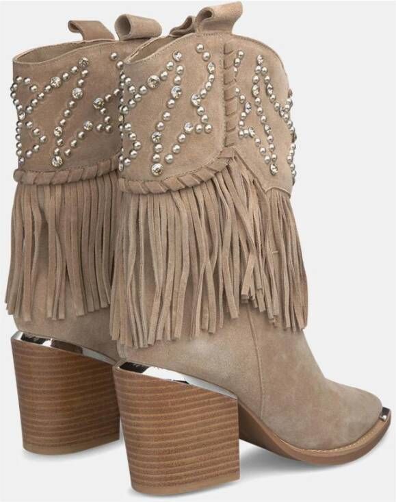 Alma en Pena Studded Fringed Enkellaarzen Beige Dames