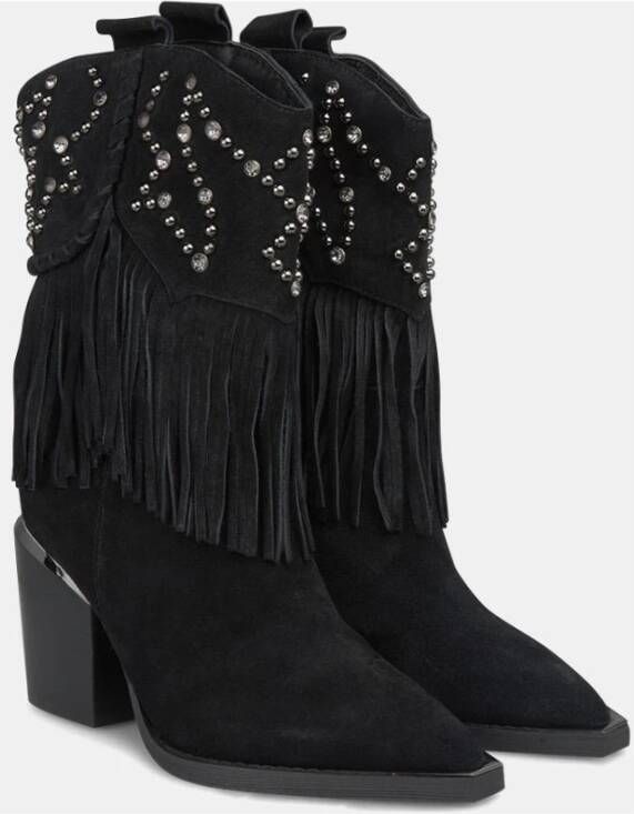 Alma en Pena Studded Fringed Enkellaarzen Black Dames