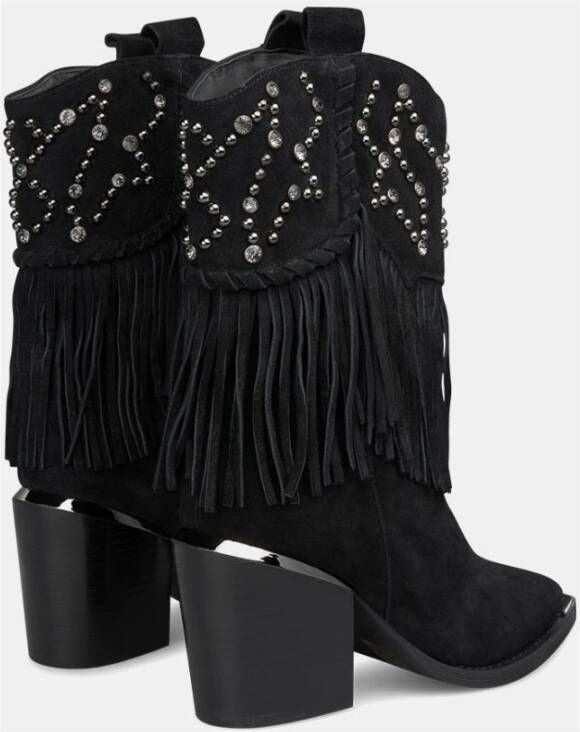 Alma en Pena Studded Fringed Enkellaarzen Black Dames