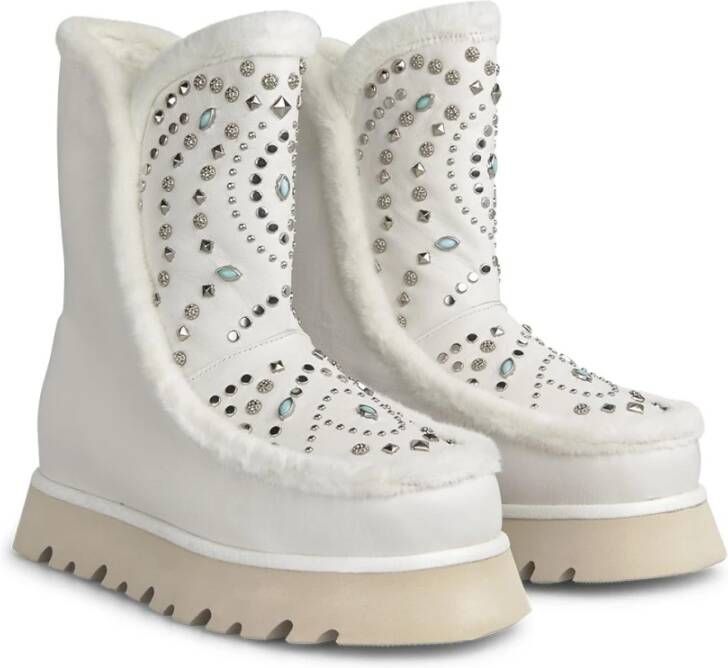 Alma en Pena Studded Fur Ankle Boots White Dames