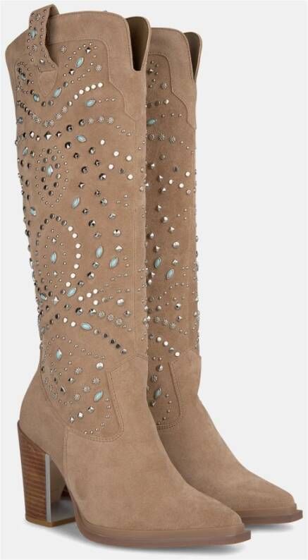 Alma en Pena Studded heeled boots Brown Dames