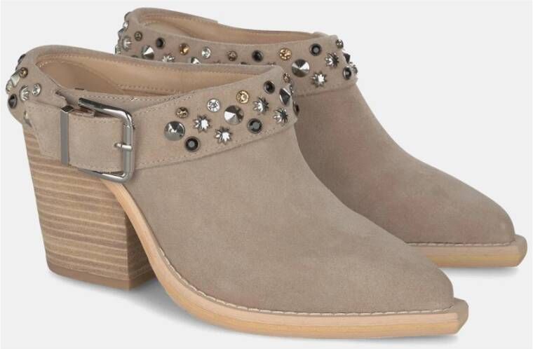 Alma en Pena Studded Heeled Clogs Brown Dames