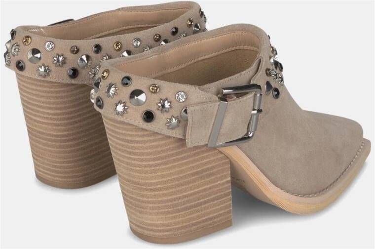 Alma en Pena Studded Heeled Clogs Brown Dames