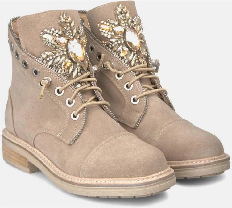 Alma en Pena Studded Leather Lace-Up Boot Beige Dames