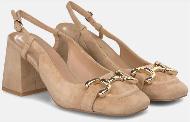 Alma en Pena Vierkante hak gesp schoen Beige Dames