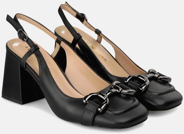 Alma en Pena Vierkante hak gesp schoen Black Dames