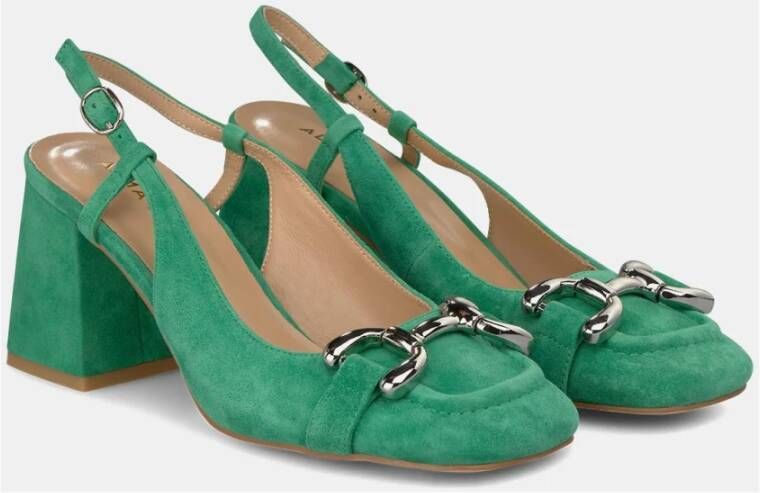 Alma en Pena Vierkante hak gesp schoen Green Dames