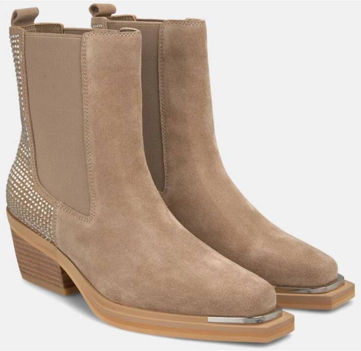 Alma en Pena Vierkante neus Glanzende Bootie met elastiek Beige Dames