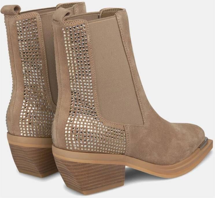 Alma en Pena Vierkante neus Glanzende Bootie met elastiek Beige Dames