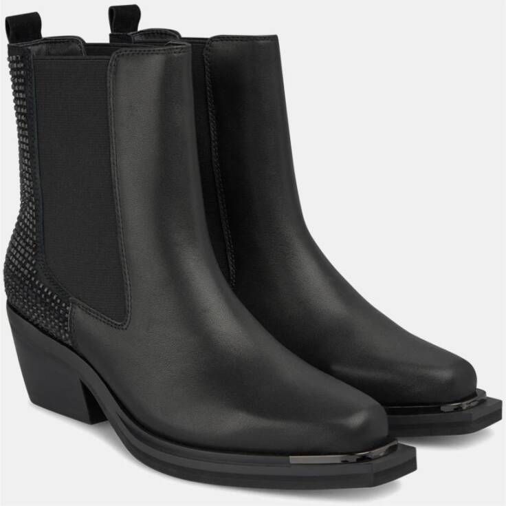 Alma en Pena Vierkante neus Glanzende Bootie met elastiek Black Dames