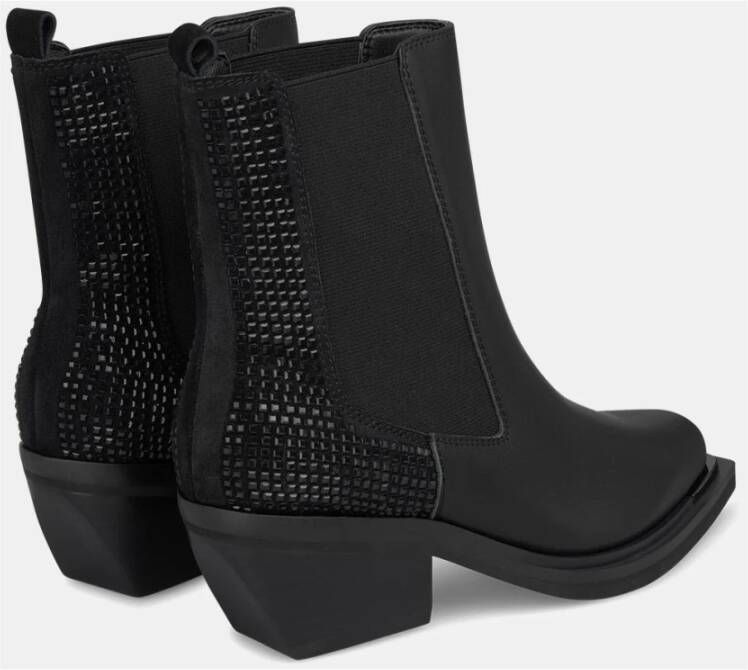 Alma en Pena Vierkante neus Glanzende Bootie met elastiek Black Dames