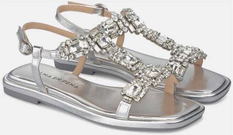 Alma en Pena Vierkante Neus Rhinestone Sandaal Gray Dames