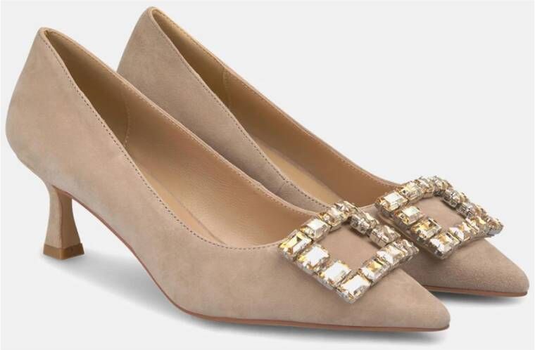 Alma en Pena Vierkante Strass Broche Hak Schoen Beige Dames