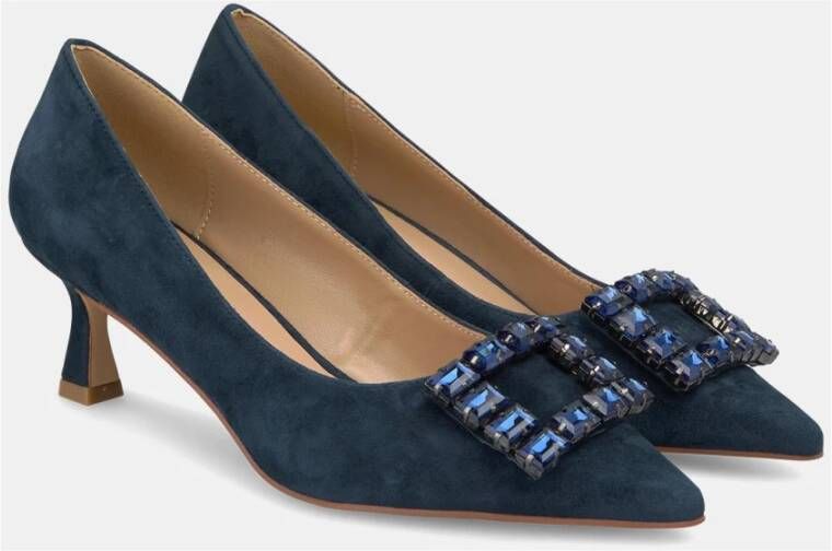 Alma en Pena Vierkante Strass Broche Hak Schoen Blue Dames