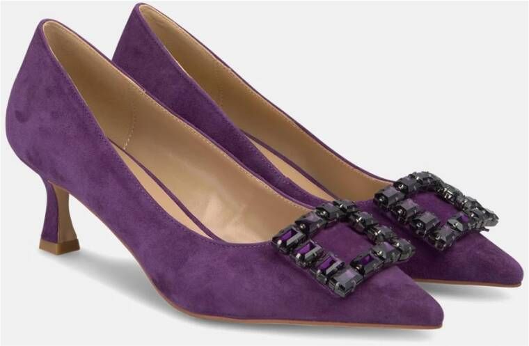 Alma en Pena Vierkante Strass Broche Hak Schoen Purple Dames