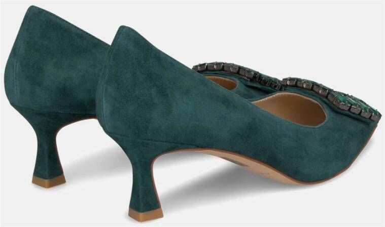 Alma en Pena Vierkante Strass Mid Heel Schoen Green Dames