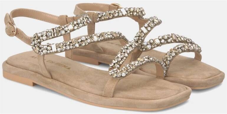 Alma en Pena Vierkante teen strass band sandaal Beige Dames