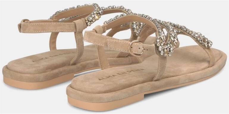 Alma en Pena Vierkante teen strass band sandaal Beige Dames