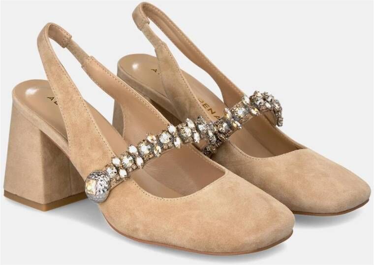 Alma en Pena Vrouwen schoenen met vierkante hak en strass detail Beige Dames