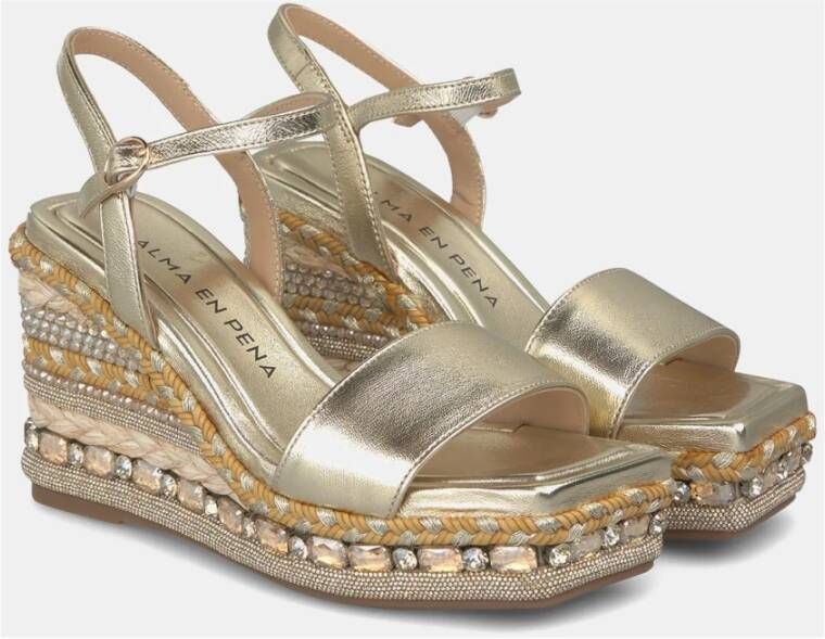 Alma en Pena Wedge Sandaal met Strass Details Yellow Dames