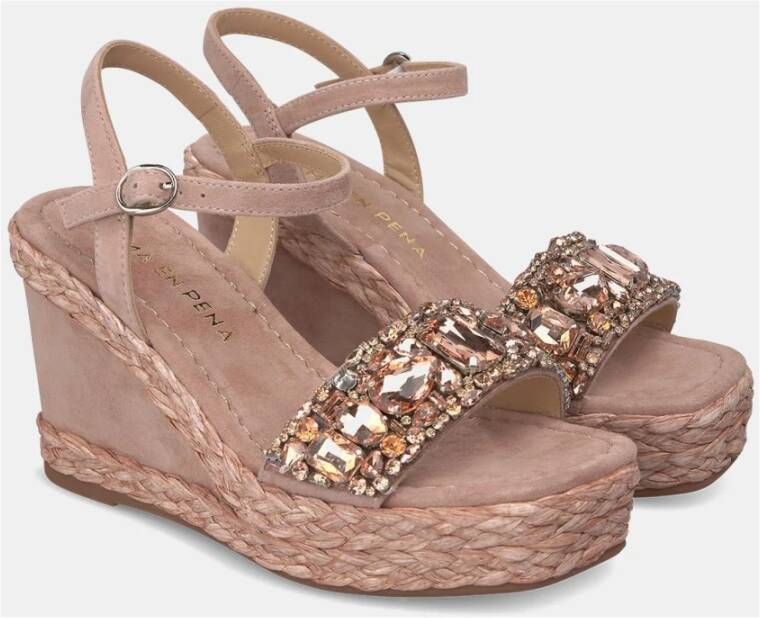 Alma en Pena Wedge Sandaal met Strassband Pink Dames