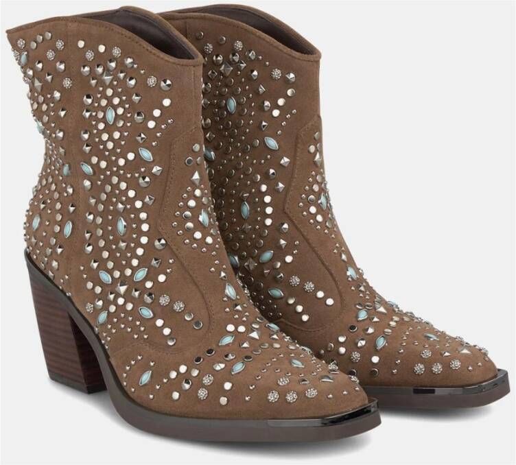 Alma en Pena Zilveren enkel laarzen met studs Brown Dames