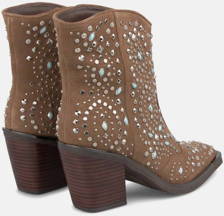 Alma en Pena Zilveren enkel laarzen met studs Brown Dames