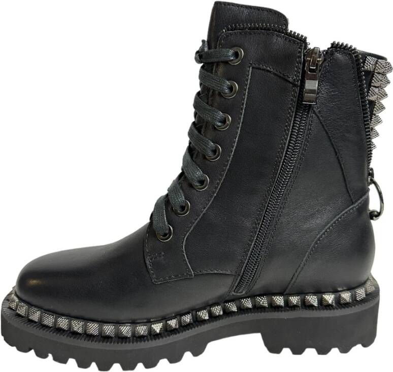 Alma en Pena Zwarte leren enkellaarzen met studs Black Dames