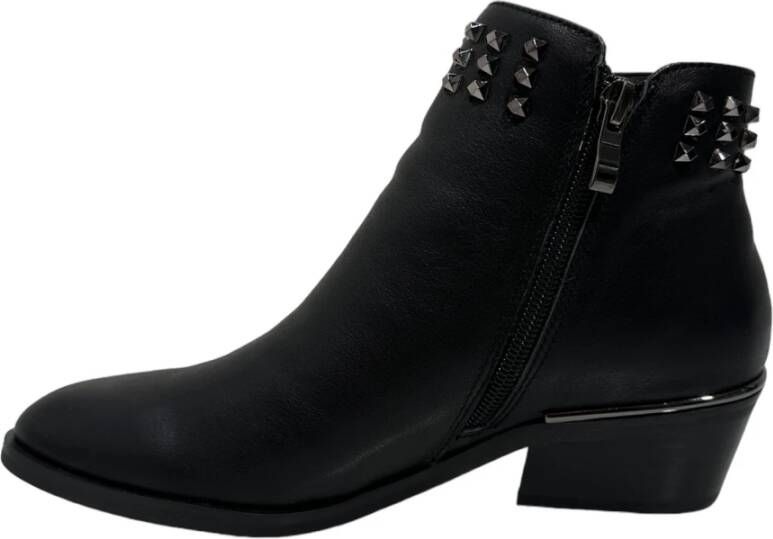 Alma en Pena Zwarte leren studs enkellaarzen Black Dames