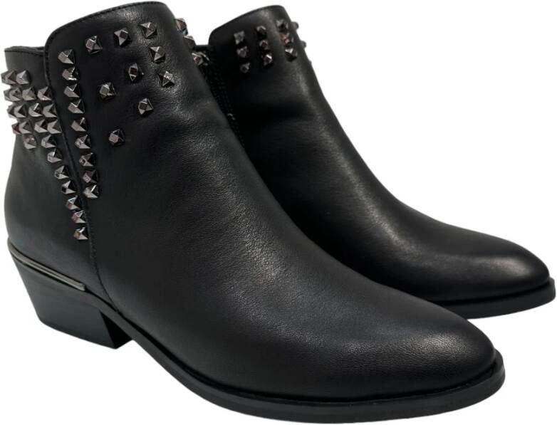 Alma en Pena Zwarte leren studs enkellaarzen Black Dames