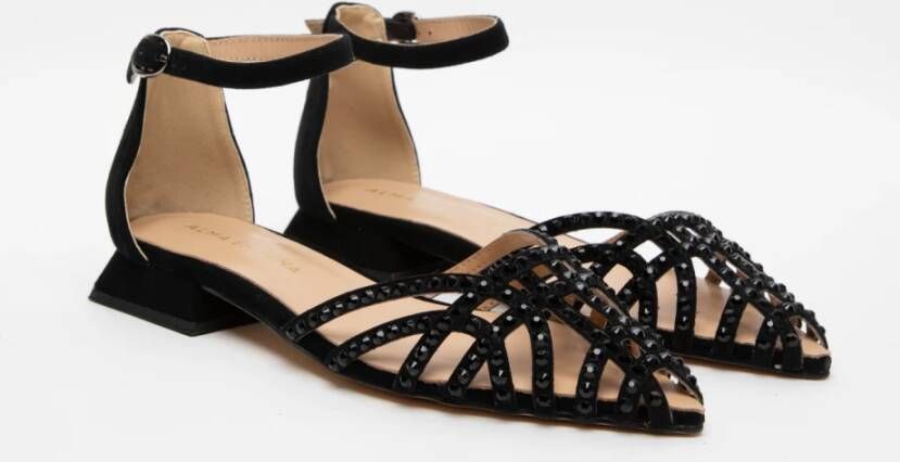 Alma en Pena Zwarte Suède Sandalen met Starss Black Dames