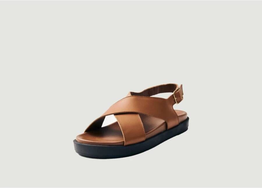 ALOHAS Bruine leren sandalen 3cm hak Brown Dames