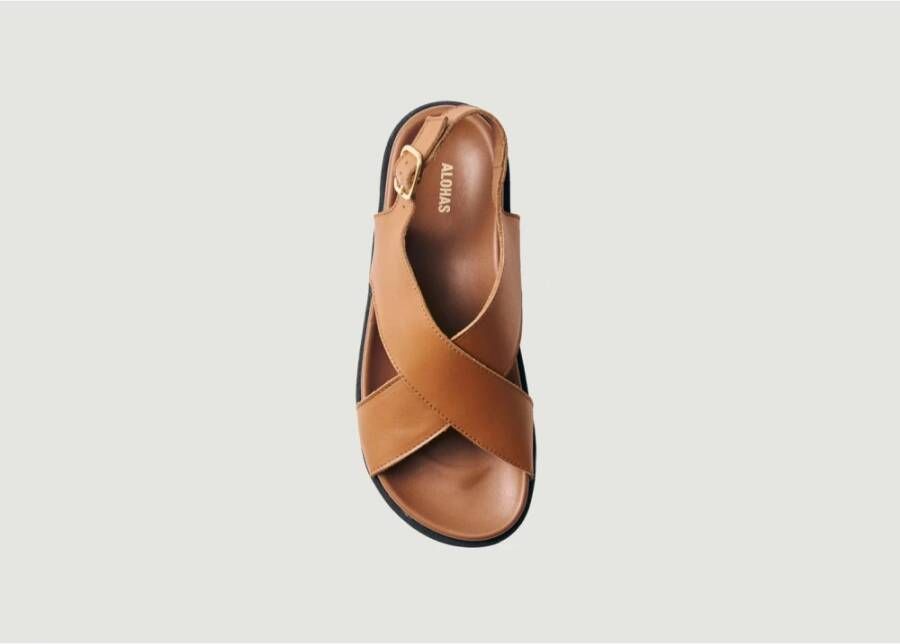 ALOHAS Bruine leren sandalen 3cm hak Brown Dames