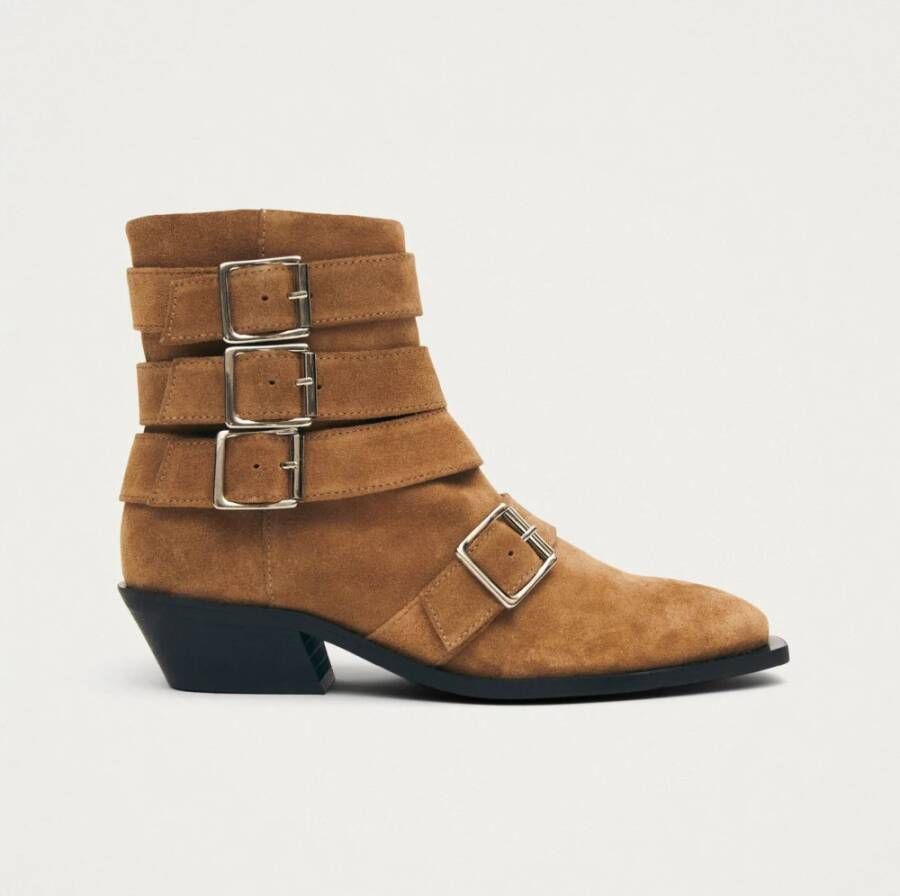 ALOHAS Eras Suede Tan Leren Enkellaarzen Brown Dames