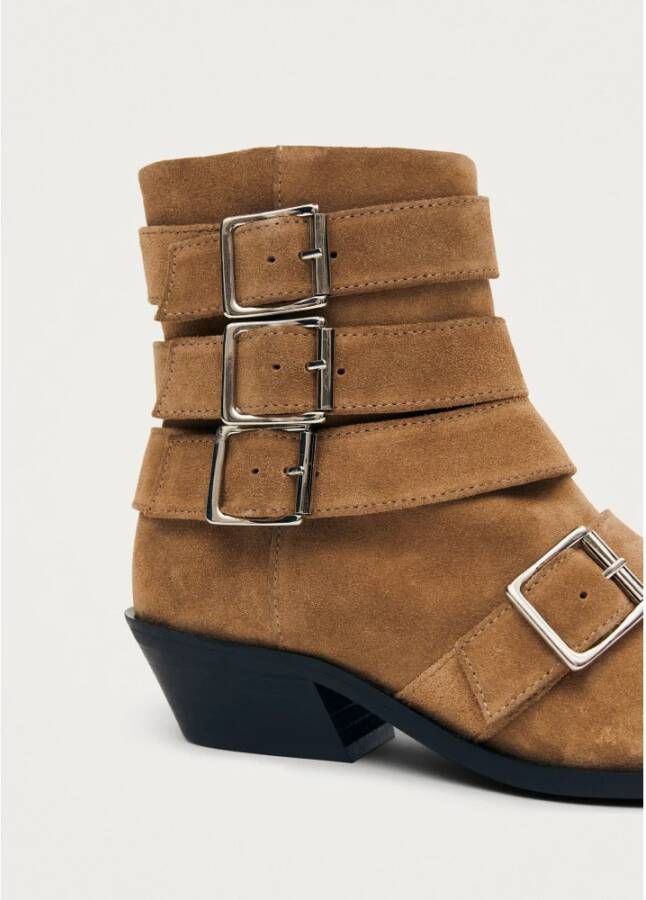 ALOHAS Eras Suede Tan Leren Enkellaarzen Brown Dames