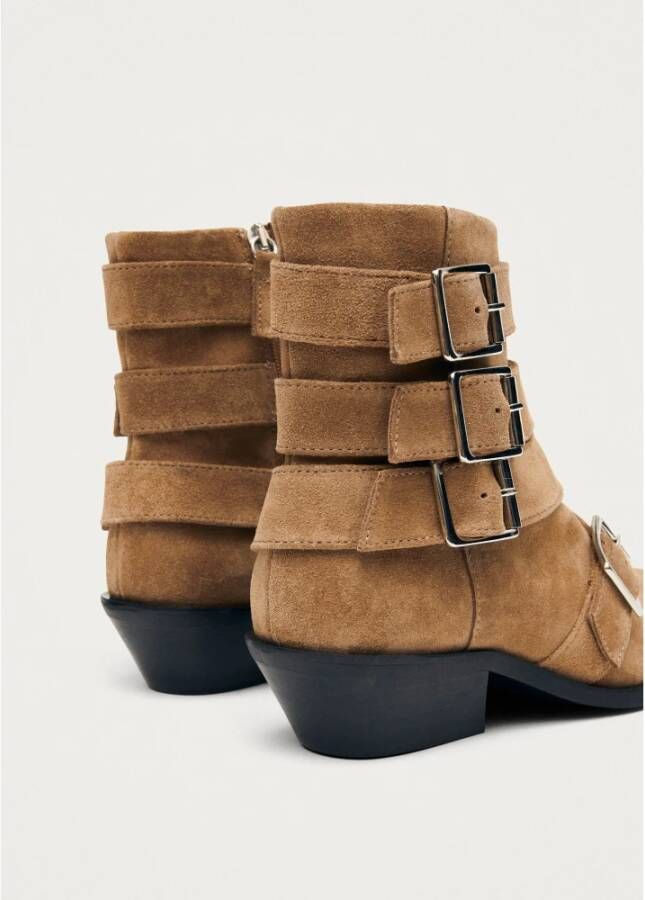 ALOHAS Eras Suede Tan Leren Enkellaarzen Brown Dames