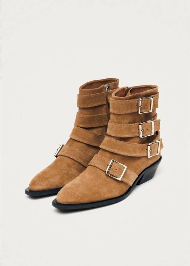 ALOHAS Eras Suede Tan Leren Enkellaarzen Brown Dames